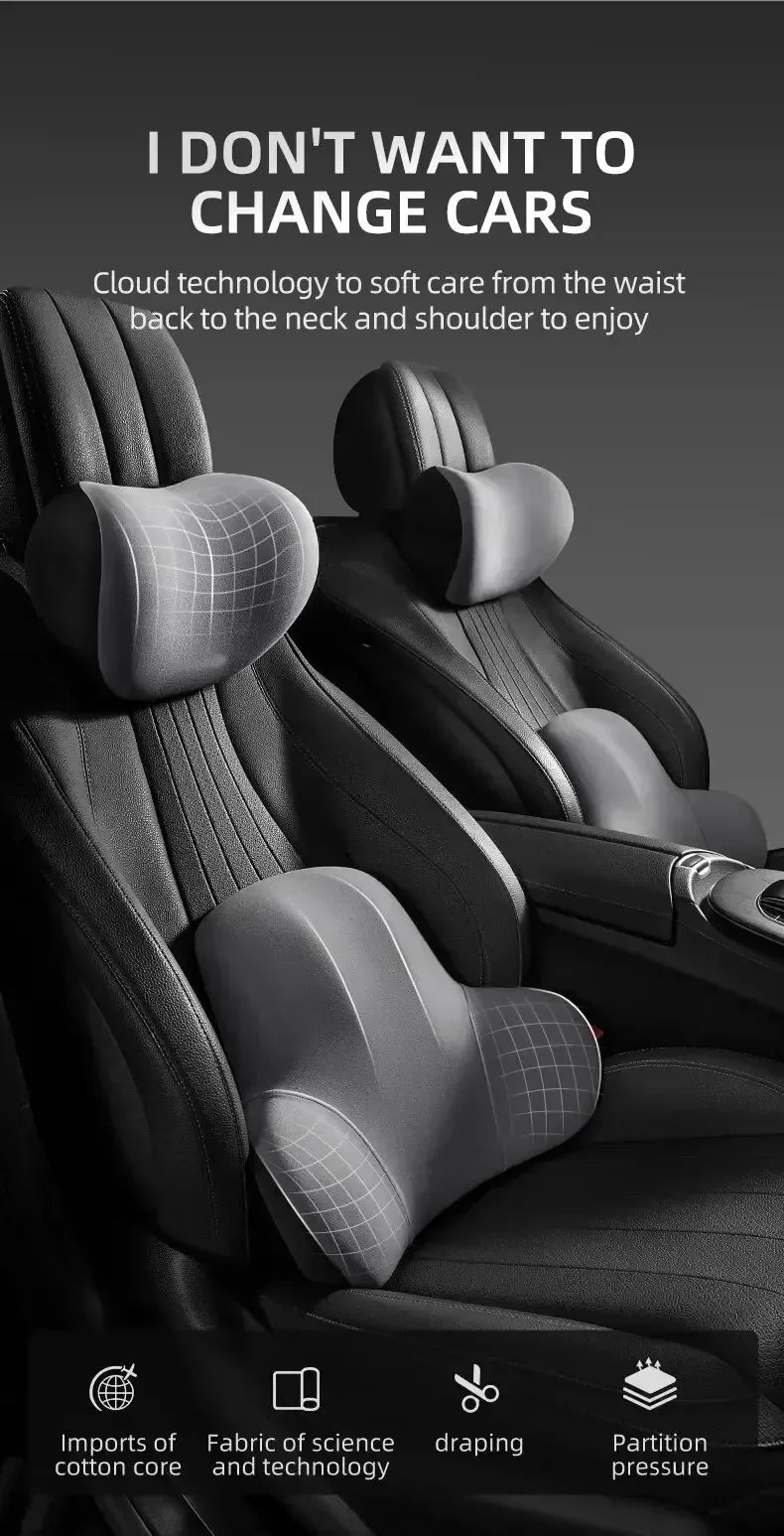 Memory Foam Car Headrest & Lumbar Support Set – Ergonomic Neck & Back Cushion