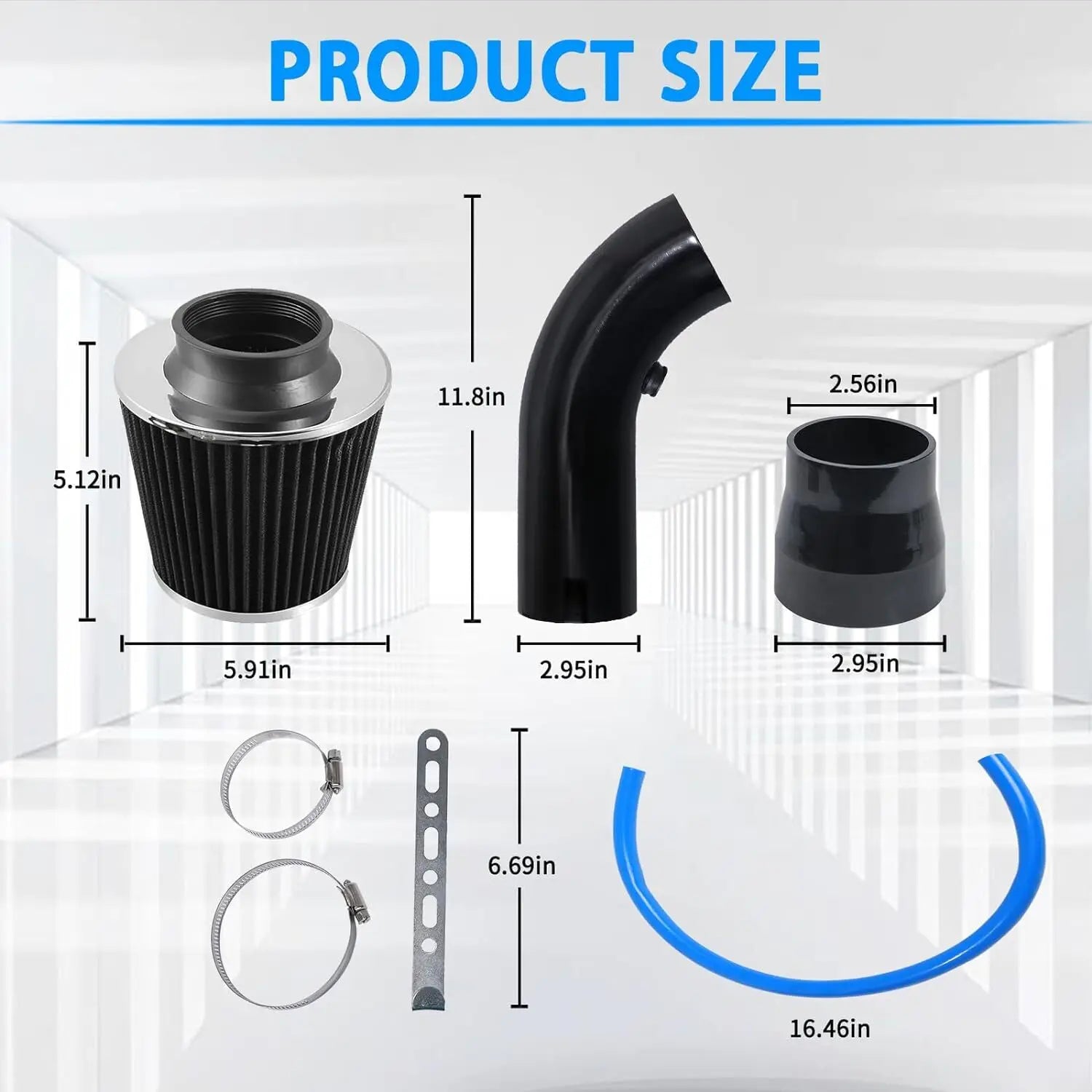 Universal 3" Cold Air Intake Kit with High-Flow Air Filter