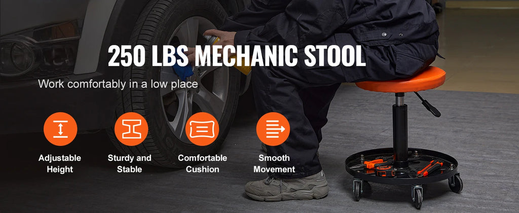Rolling Pneumatic Mechanic Stool – Adjustable Garage Seat with Tool Tray & 360° Casters