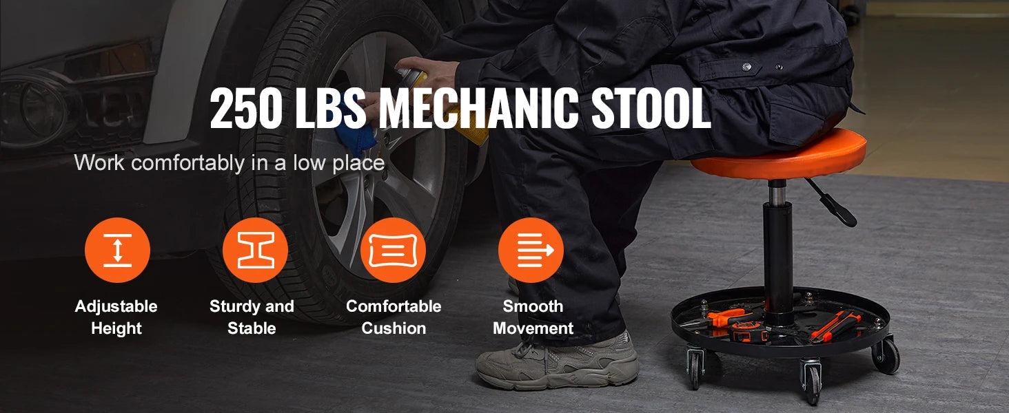 Rolling Pneumatic Mechanic Stool – Adjustable Garage Seat with Tool Tray & 360° Casters