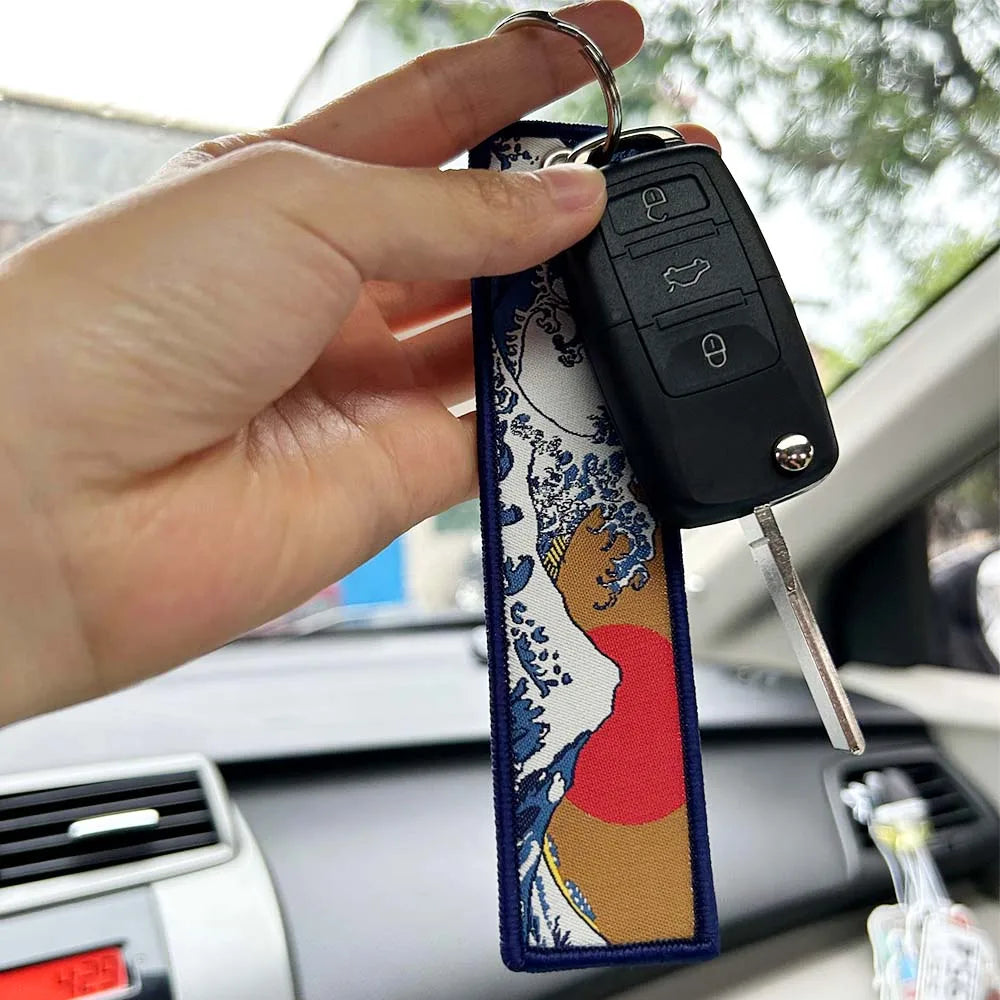 JDM Racing Style Embroidered Keychain – Nylon Woven Performance Key Ring