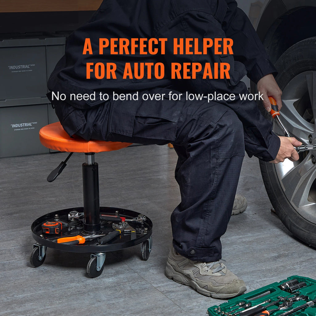 Rolling Pneumatic Mechanic Stool – Adjustable Garage Seat with Tool Tray & 360° Casters
